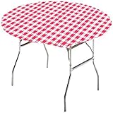 Creative Converting Round Stay Put Table Cover, 60-Inch, Red Gingham