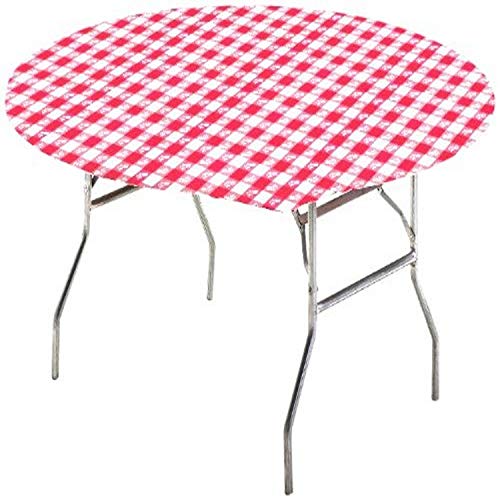 Creative Converting Round Stay Put Table Cover, 60-Inch, Red Gingham