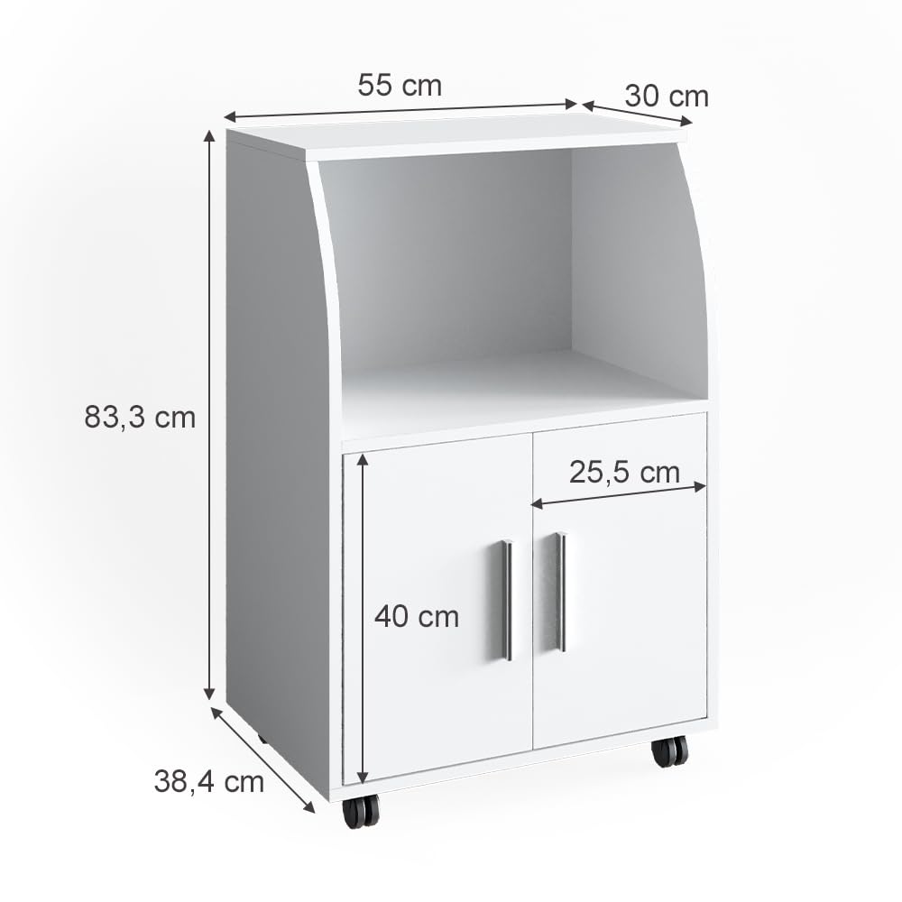 Vicco Rollcontainer Elio, Weiß, 55 x 83.8 cm, mit Rollen und Ablagefläche für Mikrowelle oder Geräte