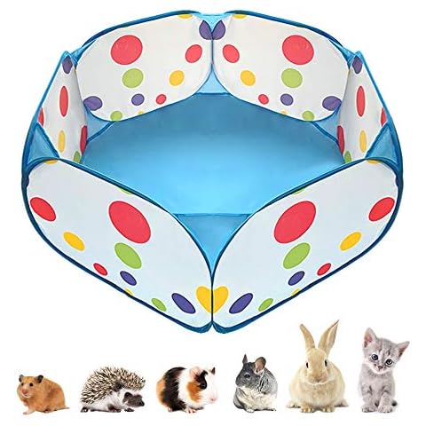 Amakunft Portable Small Animals Playpen, Outdoor/ Indoor Pop Open Pet Exercise Fence, Guinea Pig Accessories Metal Wire Yard Fence C&C Cage Tent for Rabbits, Hamster, Chinchillas and Hedgehogs (Blue) Cover