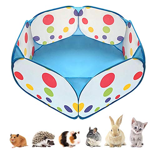 Portable Small Animals Playpen, Outdoor/ Indoor Pop Open Pet Exercise Fence, Guinea Pig Accessories Metal Wire Yard Fence C&C Cage Tent for Rabbits, Hamster, Chinchillas and Hedgehogs (Blue)