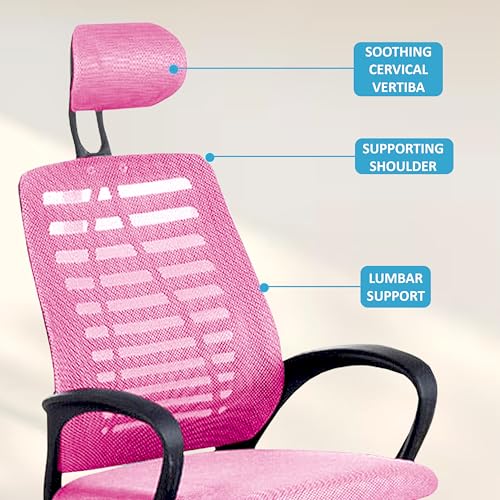 Image of Casa Copenhagen,Mesh Office Desk Chair,Rocking Chairs Ergonomic Computer Chair Adjustable High with Headrest and Comfortable Armrest Swivel Chair - Cherry Pink & Black Handle