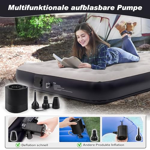 Luftbett 2 Personen, Dametay Aufblasen mit 1 Klick-NICHT Stecker nötig, Selbstaufblasend Luftmatratze mit Pumpe Doppel Matratze aufblasbar Bett Air Mattress Inflatable with Electric Pump, 198x152x25cm – Bild 4