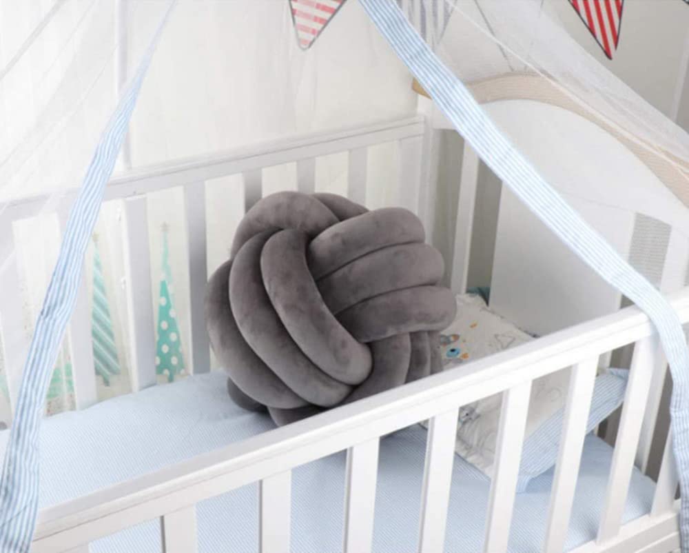 NatureMan Weiches Knotenballkissen, rundes Wurfkissen, Kinderzimmer-Dekoration, Plüschkissen, handgefertigtes rundes Plüschkissen, beruhigendes Stressabbau-Plüschtier, Durchmesser 28 cm (dunkelgrau)