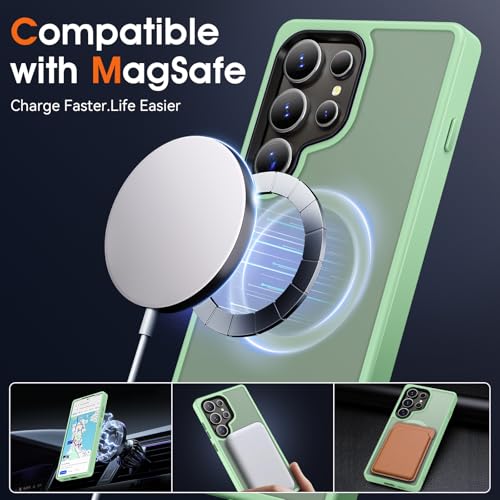 Image of Oterkin Magnetic for Samsung Galaxy S25 Ultra Case Matte [Compatible with MagSafe][Frosted Translucent][Military Grade Protection][Shockproof Anti-Scratch] Slim S25 Ultra Phone Case (Green)