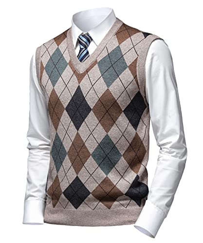 Herothorn Mens Thick Argyle Sweater Vests Classic V-Neck Knitwear
