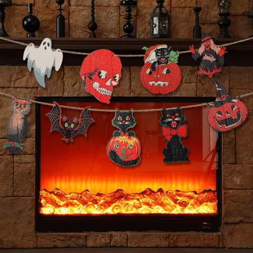 Thyle Vintage Halloween Decor Wood Banner 6.56ft Retro Hanging Ba...