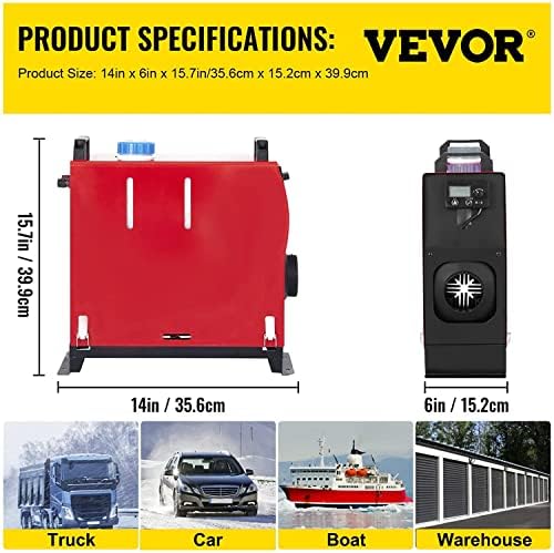 FlowerW 35235 Diesel Heater 12V Diesel Air Heater Muffler 8KW Diesel Air Heater With Remote Control & LCD Thermostat Monitor for Car Trucks Motor-Home Boat and Bus, 8.3 in*18.9 in*18.9 in