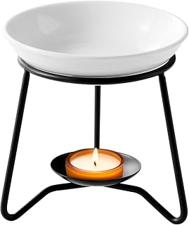 WD&CD Black Ceramic Wax Melt Burner - Essential Oil Warmer, Aromatherapy Diffuser & Scented Holder for Home Bedroom Decor