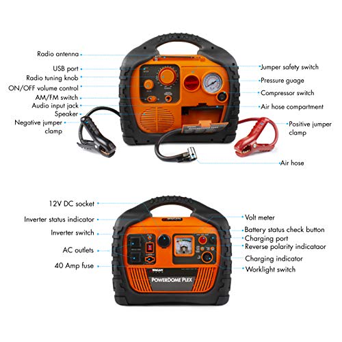Wagan EL7561 Power Dome PLEX Battery Portable 1000 Amps Jump Starter Air Compressor 800 Watt Peak Surge Power Inverter