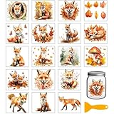 GLOBLELAND 18 Sheets Autumn Fox Rub on Transfers for Crafts Maple Leaves Waterproof UV DTF Cup Wraps Fall Thanksgiving Animals Decals Stickers for Water Glass Bottle Vase Porcelain