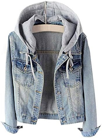 LifeShe Women's Casual Detachable Hoodie Denim Jacket