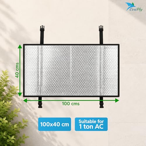 Image of Evafly Premium Aluminium AC Outdoor Protector Cover | lightweight | All-Weatherproof, Heat-Resistant Split AC Protector For 1 Ton Outdoor Units | Enhances Performance & Durability | 100x40 cm | Small