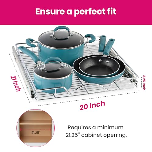 Image of HOLDN' STORAGE Pull Out Cabinet Organizer, Heavy Duty Caddy w /Lifetime Limited Warranty -20 inchW x 21 inchD - Requires At Least 21-1 /4 inch Cabinet Opening, Steel Metal Cabinet Drawers Slide Out, Chrome
