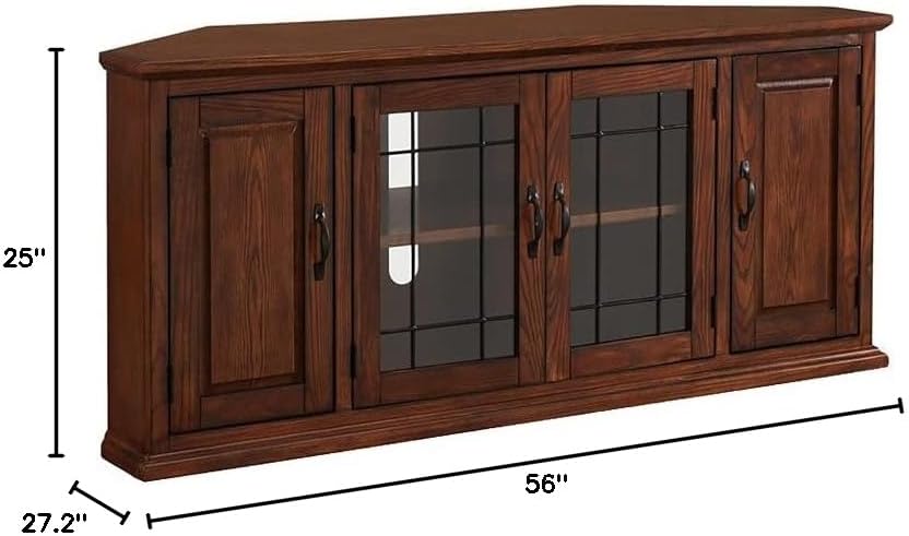BOWERY HILL Holliday 56" Corner TV Stand Console Solid Wood with Glass Door Storage in Burnished Oak