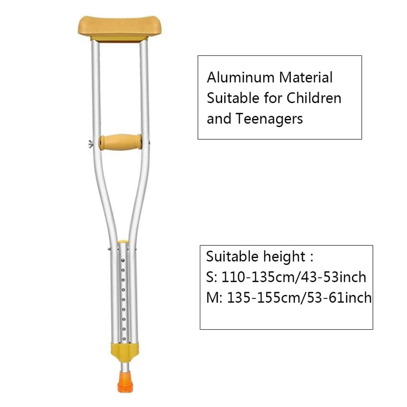 Muletas juveniles de aluminio para axilas, bastones de altura ajustable con almohadilla para las axilas, 1 par para niños, diseño de botón de presión, soporte cómodo