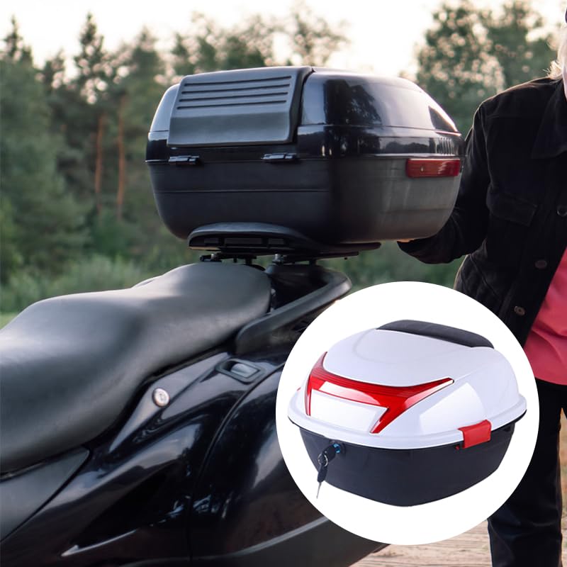 Motorcycle Top Case PP Motorcycle Trunk Motorcycle Tail Box Large Capacity Motorbike Helmet Storage Bags Universal Motorcycle Rear Storage Carrier Case for Electromobile(White)
