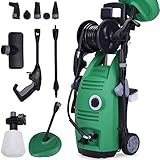 【 Technische Daten und Details 】1900 Watt, 135 bar, 390 l/h, 5m Hochdruckschlauch , 5m Stromkabel, 10m Aktionsradius, strake Aluminiumpumpe.