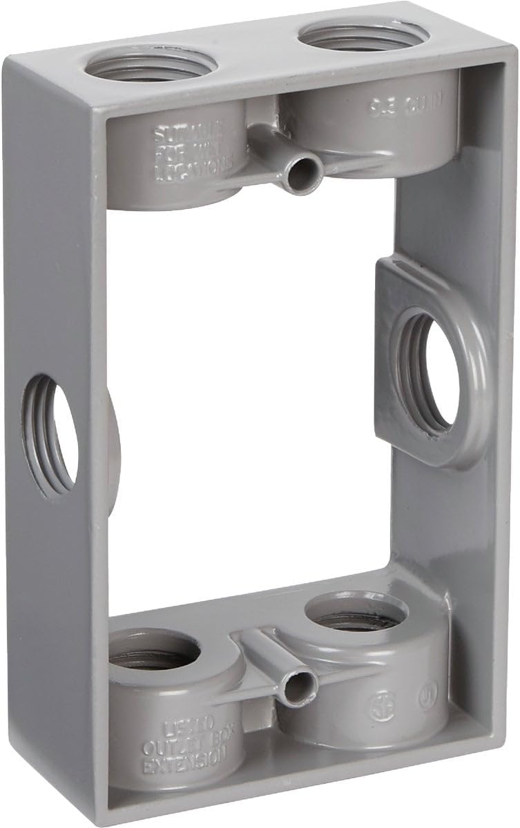 BELL 5400-5 Extension Box Adapter, 1 Gang, 9.5 Cu-in, 5-1/4 in L X 3-1/2 in W X 1-1/2 in D, 1/2 In. NPT , Gray