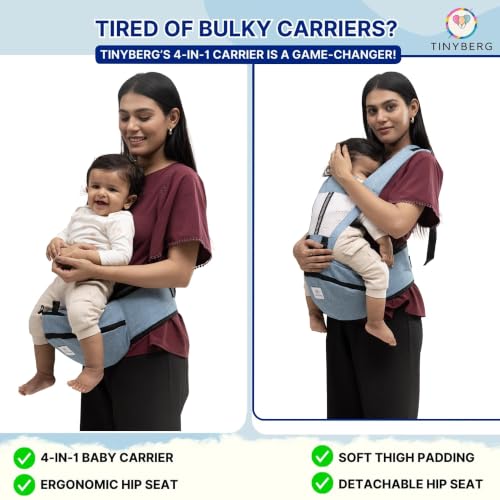 Image of Tinyberg | Baby Carrier for 0 to 3 Year Baby | Baby Carrier for Newborn | Baby Carrying Bag | 4-in-1 Hip Seat, Adjustable Straps, Soft Thigh Padding, Phone Pocket & Large Storage | Baby Carry Bag | Kangaroo Bag | Up to-15 Kg - Baby Blue