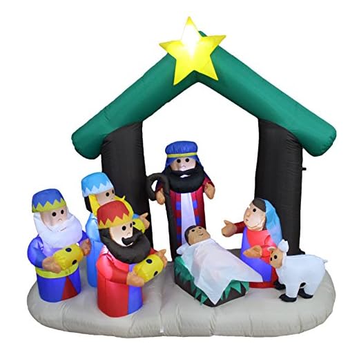 6 Foot Tall Christmas Inflatable Nativity Scene Manger Set with Three Kings Sheep Stable LED Lights Outdoor Indoor Holiday Decorations Blow up Yard Giant Lawn Inflatables Home Family Outside Decor