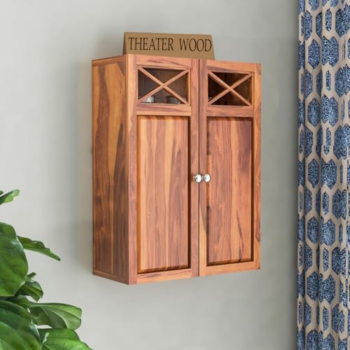 Image of Sheesham Wood Kitchen Cabinet for Home | Wall Mounted Kitchen Rack with Storage | Wooden Kitchen Unit /Organizer with 2 Door Cabinet Furniture with Storage | (Honey Finish)