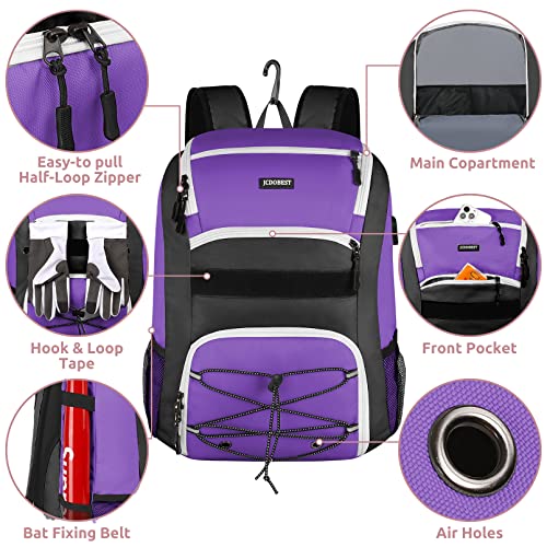 Baseball Backpack, Youth Softball Bat Bag With Vented Shoes Compartment, Lightweight Baseball Bag Tball Bat & Equipment With Fence Hook & Usb Charging Port, For Batting Mitten, Helmet, Teeball Gear #TOP1