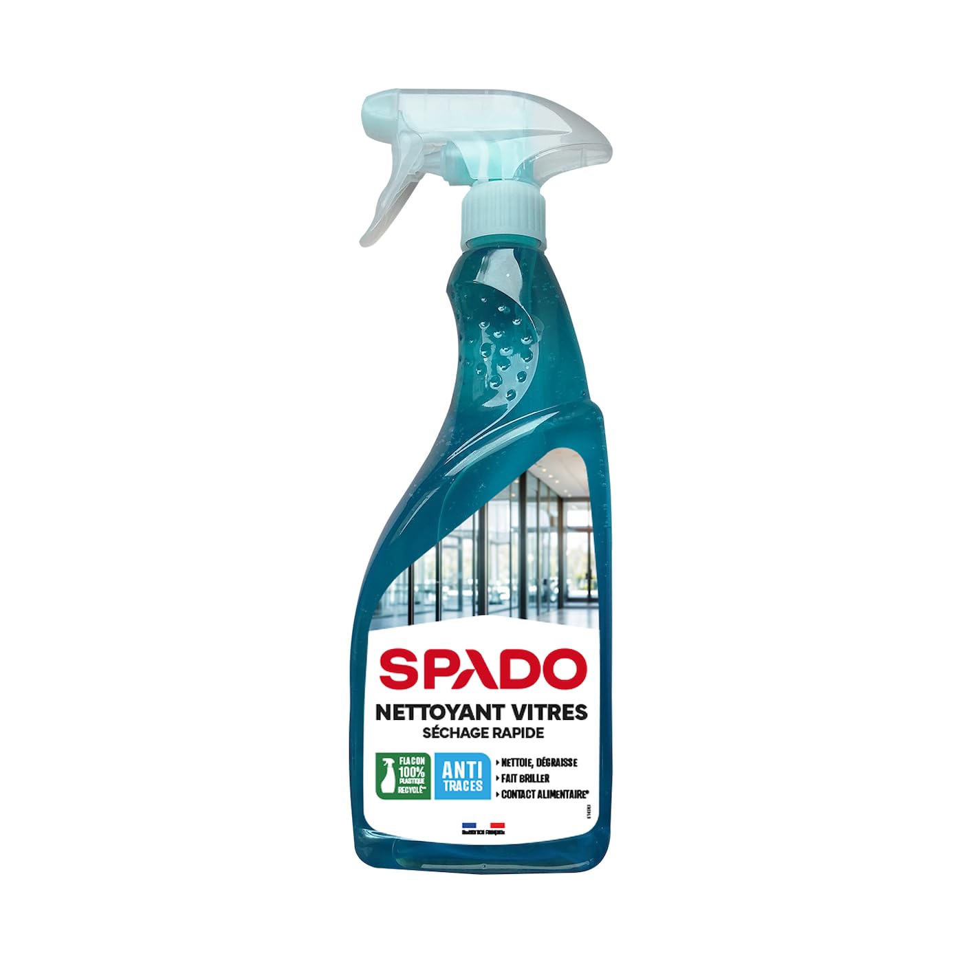 SPADO - Nettoyant vitre - Multi surfaces - Sans traces - Fait briller - Séchage rapide - Contact surfaces alimentaire - flacon 100% recyclé - 750 ML - Fabrication française