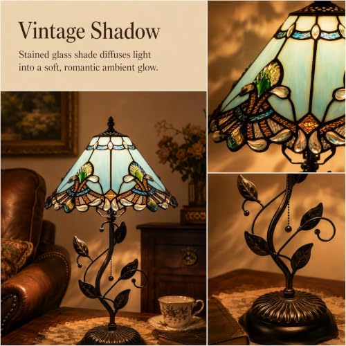 Image of Tiffany Table Lamp Stained Glass Bedside Reading Light W12H19 inch