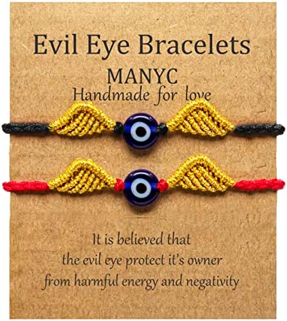 MANYC Handmade Evil Eye Bracelets Adjustable String Amulet for Women Men Teen Boys Girls (Red and Bl Luknot2pcs)