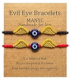 MANYC Handmade Evil Eye Bracelets Adjustable String Amulet for Women Men Teen Boys Girls (Red and Bl