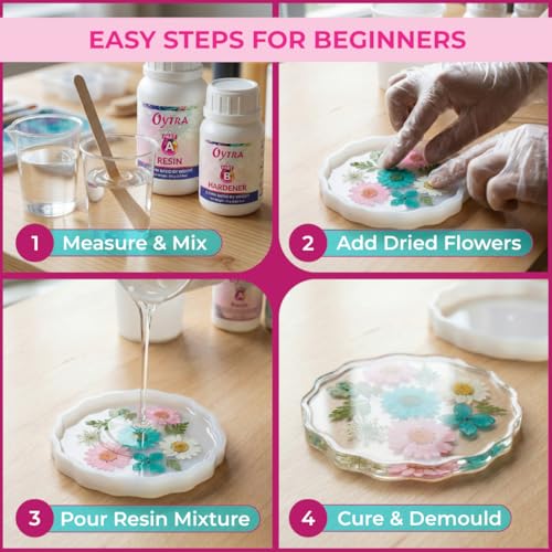 Image of Oytra Resin Art Kit Coaster Set with Silicone Mould Epoxy Resin Liquid DIY Craft Kit with Tools for Beginners Artists Coasters Making Mold Material (4 Inch Coaster Kit)