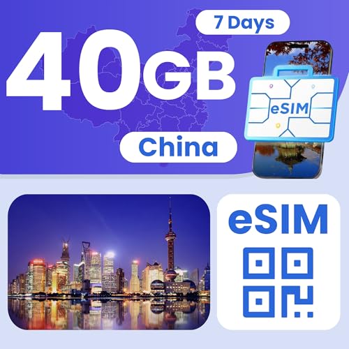 Image of eSIM Cards for International Travel Prepaid Data, Compatible with Unlocked Smartphones, 4G LTE 5G, Hotspot Supported, Instant Activation in 10 Minutes (China 40GB / 7 Days)