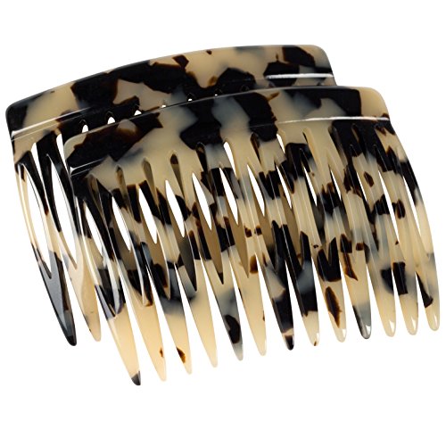 Charles J. Wahba Side Comb (Paired) - 13 Teeth (Beige Spotted Color) Handmade in France