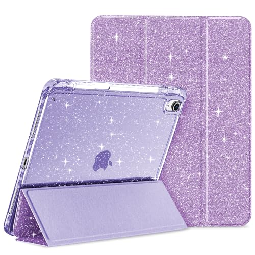 Case for iPad (A16) 11th Generation 11 inch 2025 & iPad 10th Generation 10.9 inch 2022 Glittering Sparkly Slim Stand Cover with Clear Back Pencil Holder & Shockproof Protection (Purple)