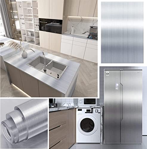 Image of Vinyl Contact Paper Decorative for Cabinets Countertops Kitchen Shelves Liner Self Adhesive Film Peel and Stick Waterproof Removable Wallpaper (Inches 24 x 118, Silver Brushed)