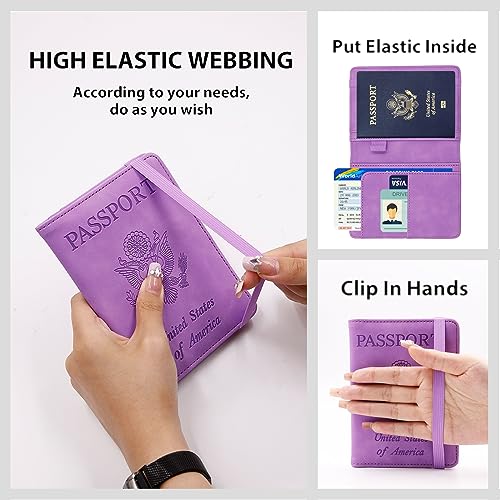 Image of Melsbrinna Premium Leather Passport Holder Covers Case, Waterproof Rfid Blocking Travel Wallet Passport Holder with Pen Holder, Cute Passport Book for Women /Men