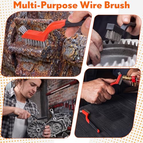 Image of Zhehao 90 Pcs Mini Wire Brushes Set for Cleaning Small Stainless Metal Brush Scrub Masonry Brass Wire Curved Handle for Cleaning Welding Slag Rust Paint Stain(Double Headed Mix)