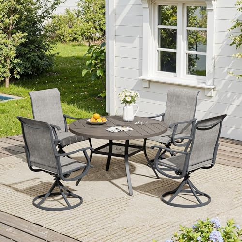 Image of VICLLAX 40.6 inch Round Outdoor Table, Patio Dining Table for 4 with Umbrella Hole for Garden Lawn Deck Backyard, Antique Grey