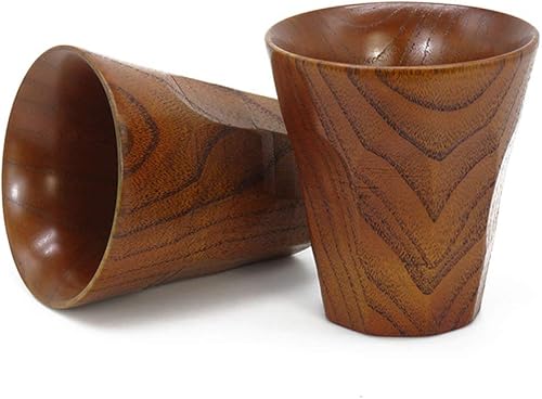ONDIAN CHUNCIN - Japanese Mug jujube Wood Cups Handmade for Beer Milk Tea Coffee, Anti scalding & Anti Fall Restaurant,Brown,2pcs