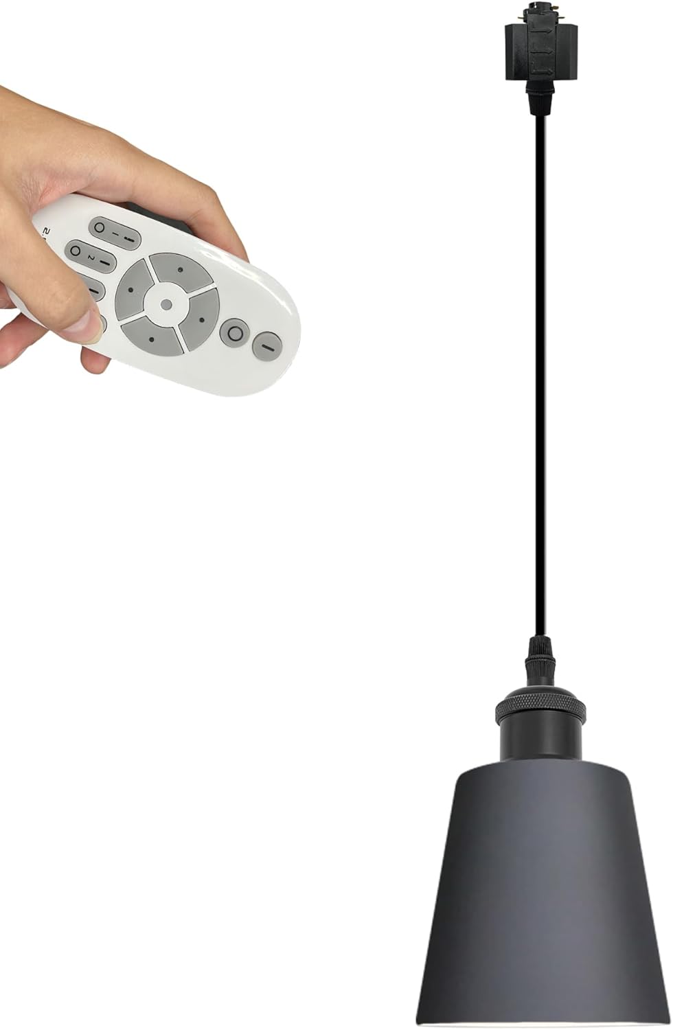 H-Type Track Lighting Pendant Restaurant Retro Black Light 2.4GHz 3-Zone Remote Control Stepless Dimming Cone Shape, Halo Track Mounted Customizable for Kitchen, 1 Light
