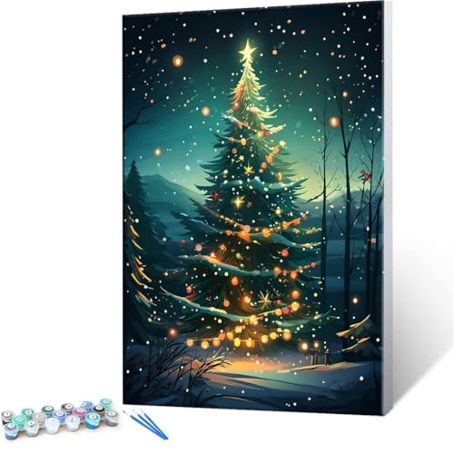 DIY 数字油絵 クリスマスツリー Paint by Numbers 塗り絵 キット 大人 数字ぬりえ 子供の用数字塗り絵キャンバスクラフト数字 キャンバスアート ブラシとアクリル絵の具が入, インテリア リビング装飾, 女性へのギフト 60x80cm (