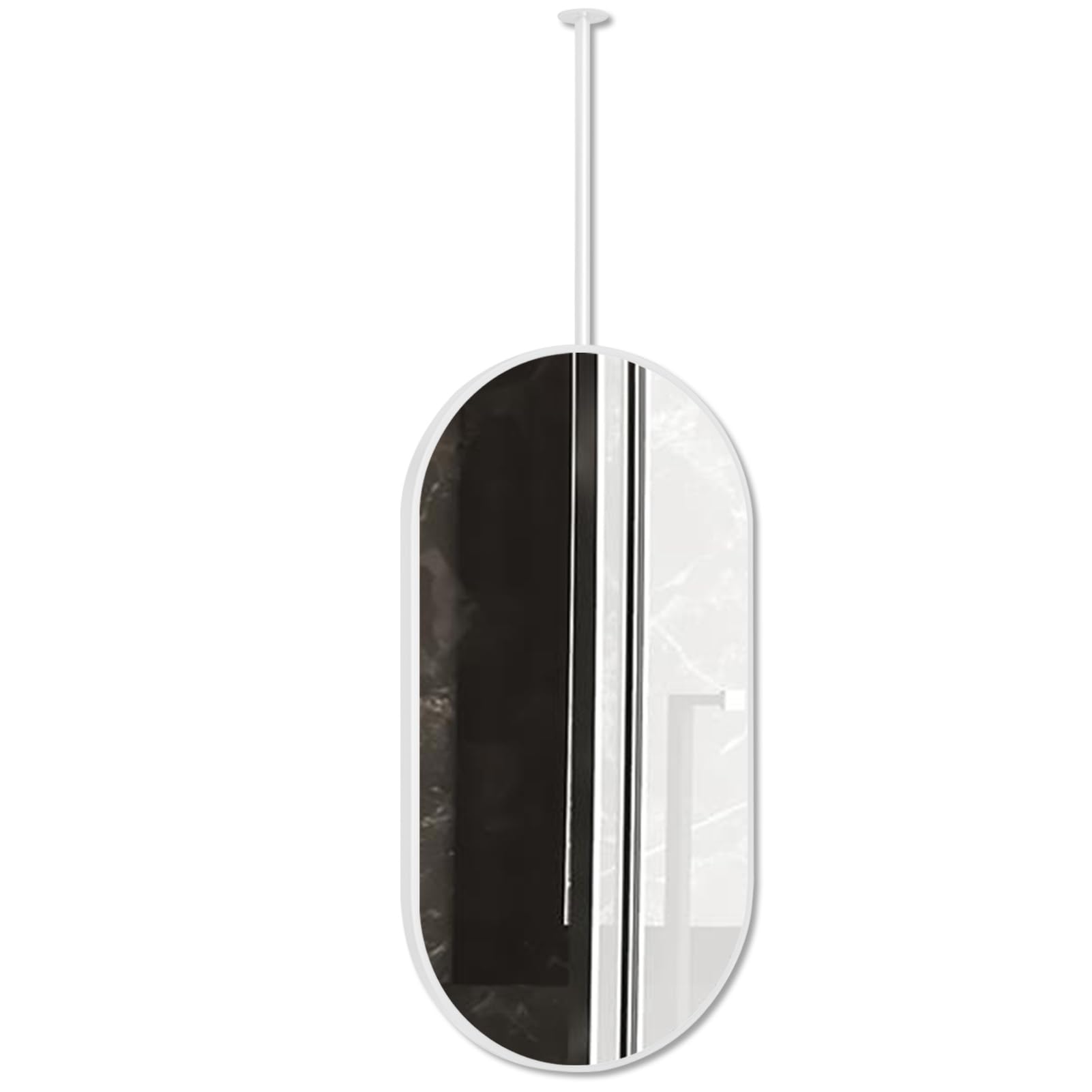 ITOSUI Ceiling Hanging Mirror, White Metal Frame Floating Glass Mirror, Simple Decorative Mirrors for Home Living Room Bedroom Entryway Washroom, Makeup Mirror for Wall Shaving Mirror(50cmx60cm)