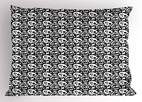 Lunarable Skull Pillow Sham Set of 2, Contemporary Goth Themed Continuous Pattern with Skeleton Heads, Quality Microfiber Bedding Item for All Seasons, 30