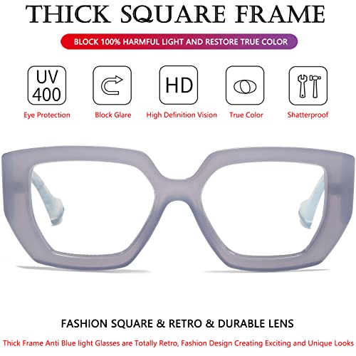 Image of AIEYEZO Thick Frame Blue Light Glasses Men Women, Fashion Square Computer Eyeglass Anti Eyestrain & Prevent Headache
