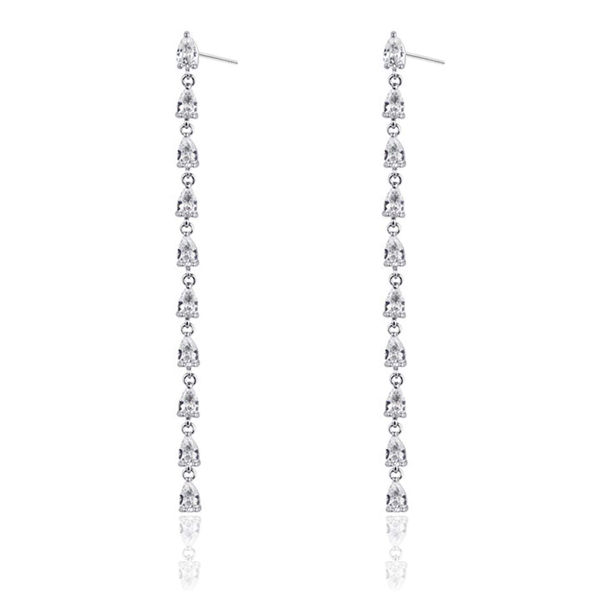 OwMell 925 Sterling Silver Long CZ Teardrop Dangle Earrings Sparkle Dangling Drop Earrings for Women
