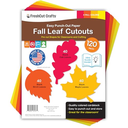 120 Pieces Fall Leaf Paper Cutouts with IDEA Guide, 2-Sided US Made...