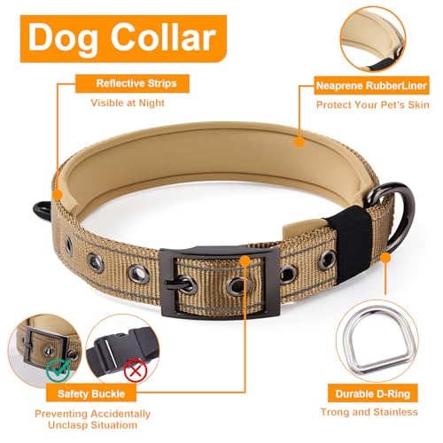 Annchwool No Pull Dog Harness,Heavy Duty Reflective Collar & Leash Set-Leash with Double Handle & Car Seatbelt Clip-Easy Control for Walking Training Medium Large Size Dogs(Brown,L) - Image 4