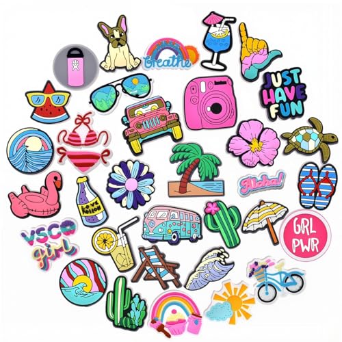 HANNEA 35PCS Cartoon Clog Charm Shoe Charms Garden Shoes Cute Shoe Charms for Slipper Casual Clogs Decoration with Different Designs Shape for Girls Boys and Adult Party Gift