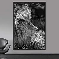 Framed Canvas Wall Art Duotone Lion I Animals Black and White Bohemian Duotone Elephants Expressive Grey Living Room Photography - 16x24 inches